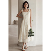 长裙高级感无袖 弥古法式 吊带薄纱天丝连衣裙女夏季 背心裙收腰裙子