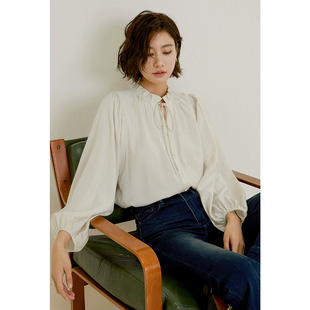 弥古木耳边立领衬衣女上衣2025秋冬内搭长袖高级感小个子法式衬衫
