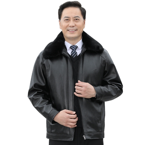 爸爸皮衣秋冬季新款中老年人加绒加厚休闲冬装外套中年男士皮夹克