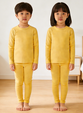 亮黄色童装德绒发热儿童保暖内衣套装男童女童紧身秋冬保暖衣纯色