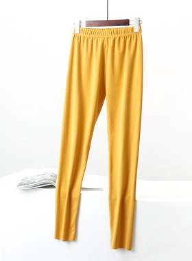 冬季德绒发热保暖秋裤单件纯色百搭小脚裤韩版修身显瘦打底裤黄色