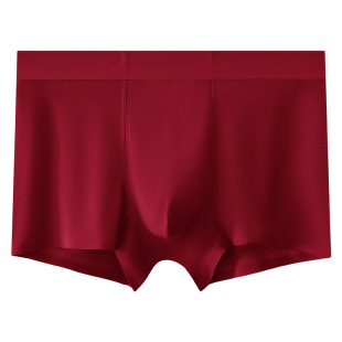 男四角无痕裸感抗菌弹力平角裤 酒红色高支莫代尔柔滑透气男士 内裤