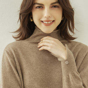 双面穿羊绒衫女山羊绒半高卷边堆领单排扣针织开衫毛衣外套秋冬新