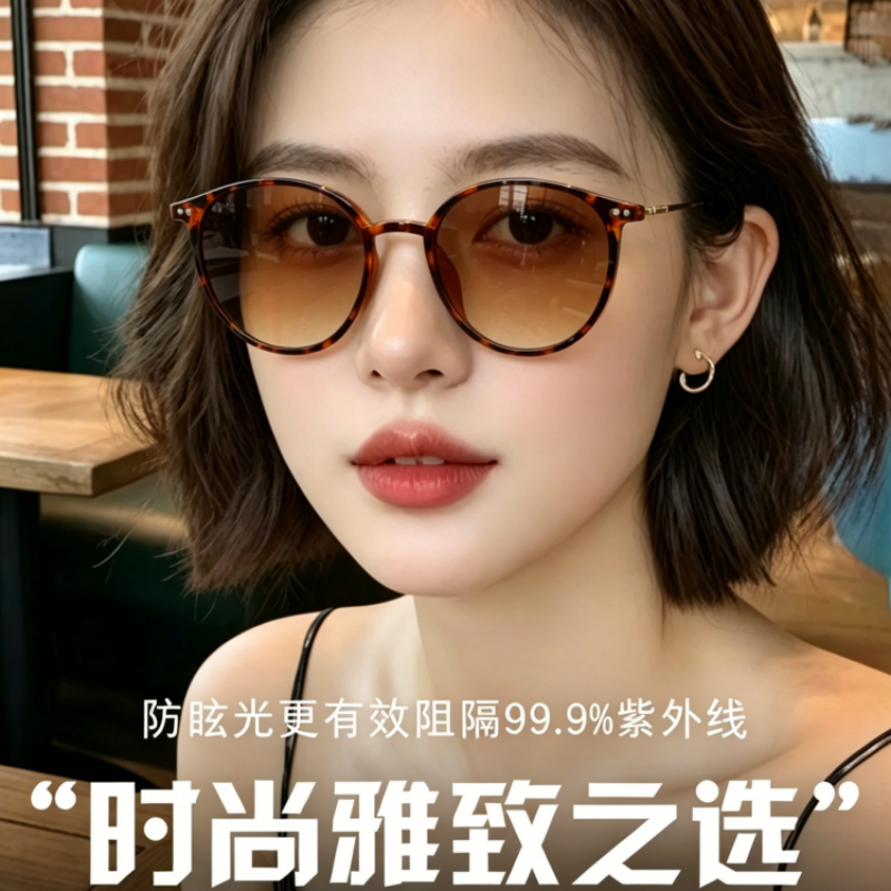 老钱风茶色墨镜女适合方圆脸高级感近视带有度数太阳眼镜防紫外线