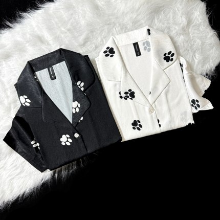 夏季新款冰丝甜美可爱萌系小猫爪睡衣女高级感短袖短裤家居服套装