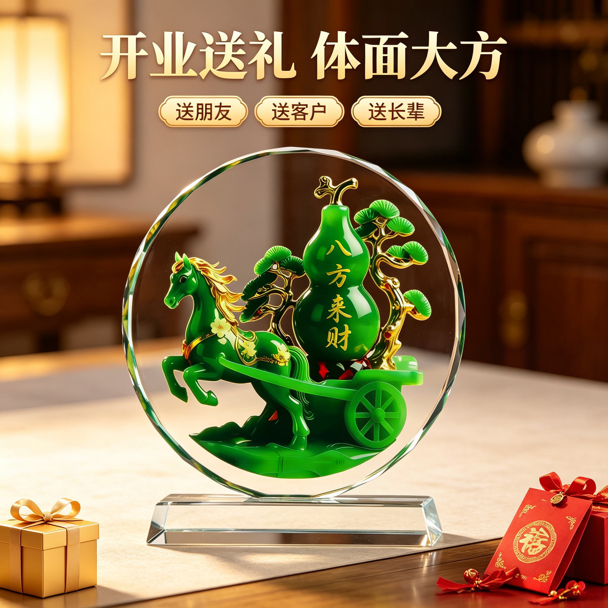 水晶摆件八方来财葫芦家居客厅玄关装饰福禄吉祥开业乔迁送礼