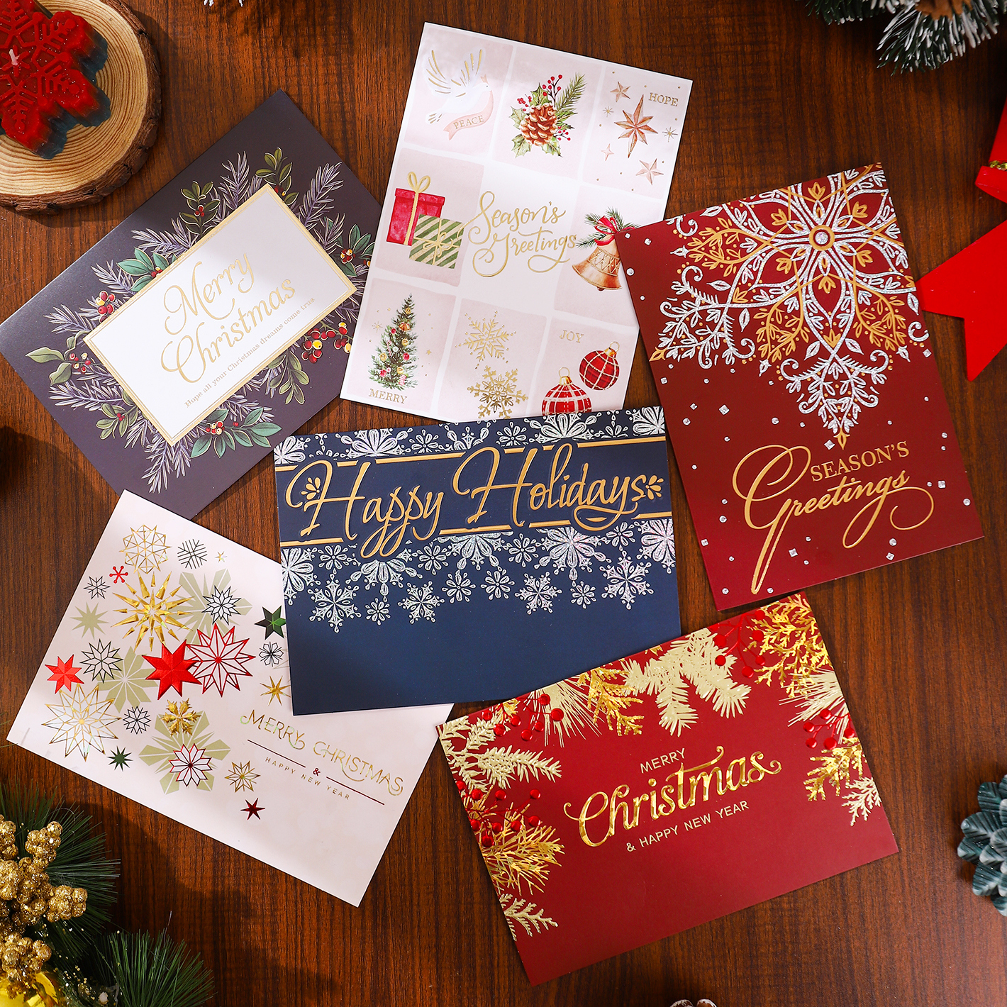 高档复古浮雕烫金商务圣诞节贺卡祝福感谢高级感对折式平安夜卡片