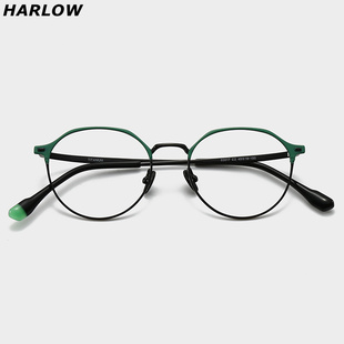 超轻纯钛绿色近视半框眼镜框女可配度数复古小框日系眼睛钛架男款