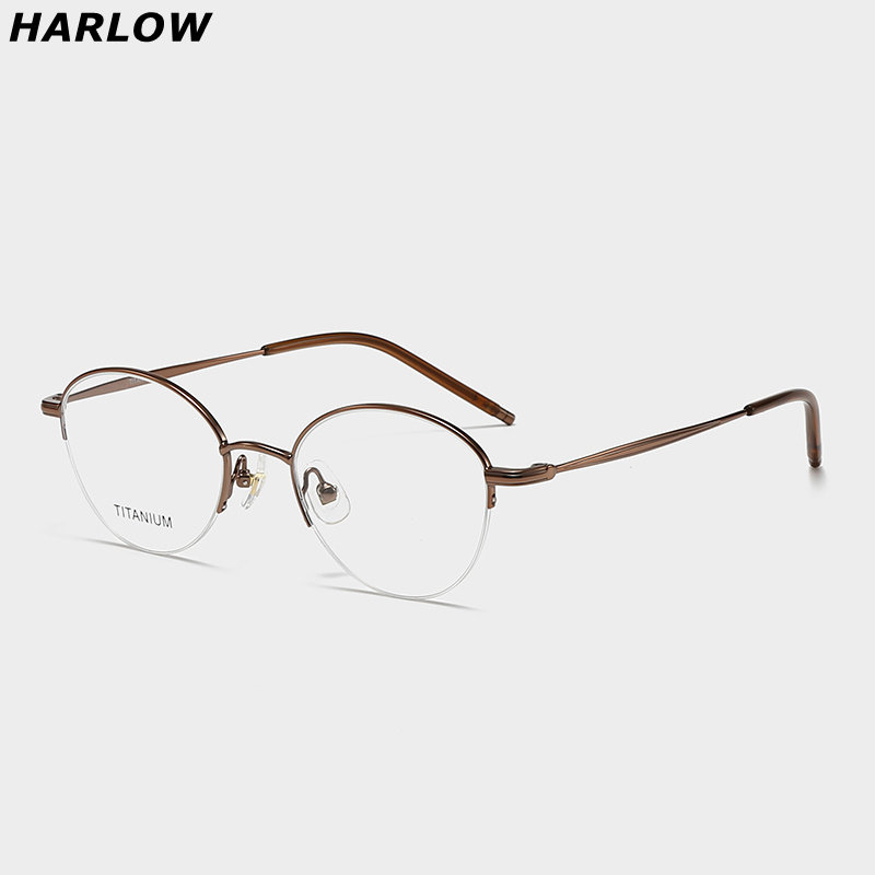 古铜色超轻纯钛眼镜半框近视男女可配度数素颜小脸复古文艺眼睛框