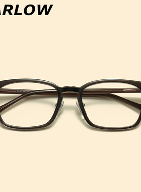 方框灰色眼镜框男女复古塌鼻梁近视眼镜可配度数镜片TR90眼镜架男