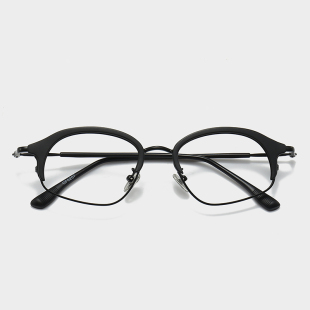 150mm黑色大码 加宽痞帅潮设计师半框眼镜近视可配度数 眼镜框男款