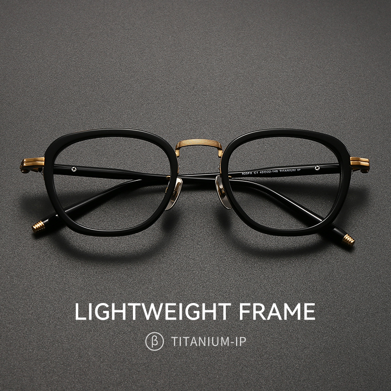 纯钛日系设计厚边高度数近视眼镜框男款可配带度数镜片黑色素颜女