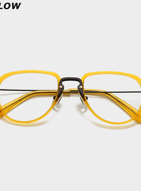 超轻板材纯钛飞行员眼镜框男日系痞帅素颜黄色近视眼睛女可配度数