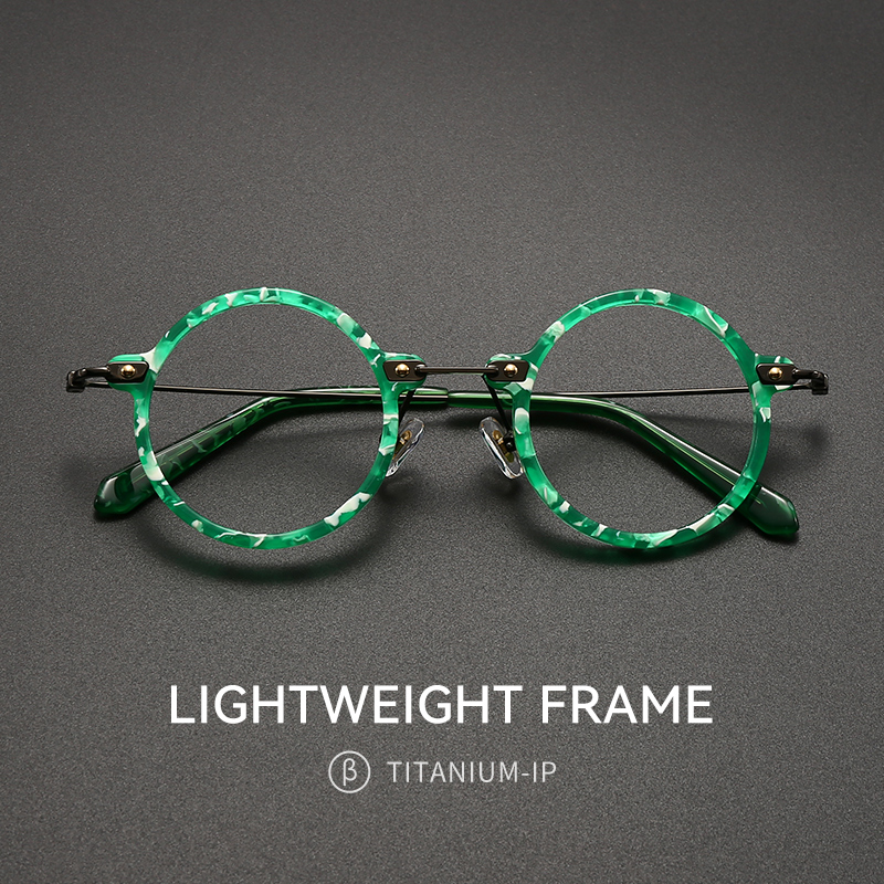 轻奢绿玳瑁色手工板材纯钛眼镜框