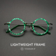 轻奢绿玳瑁色手工板材纯钛近视眼镜男款 可配带度数圆框素颜文艺女