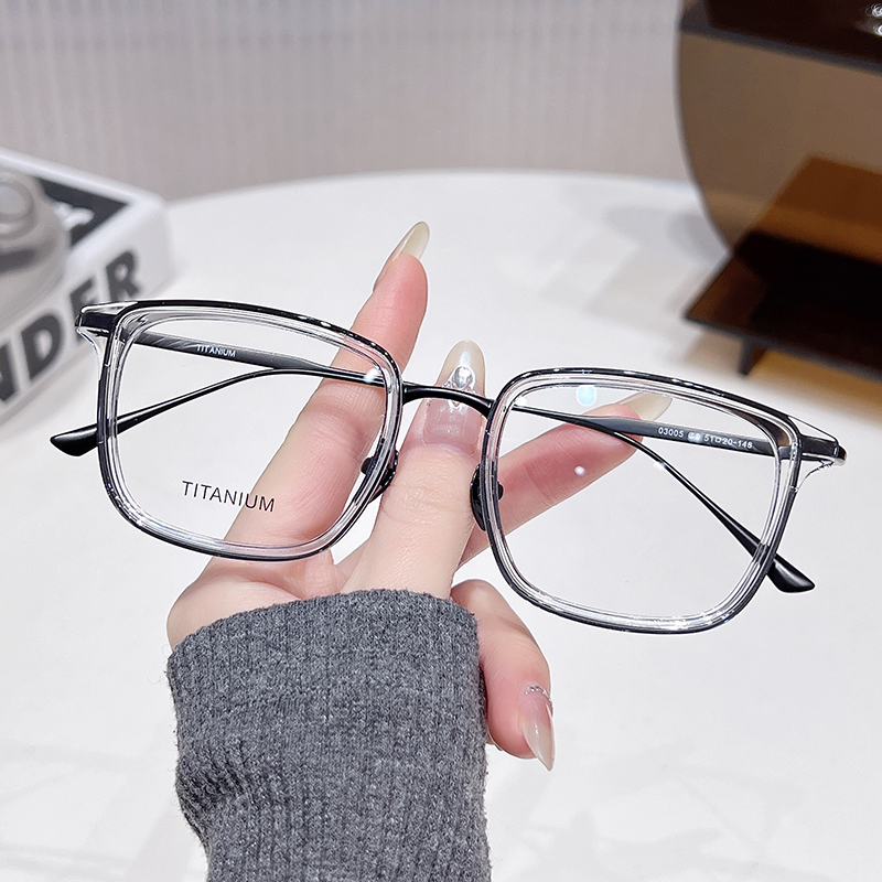 透明纯钛近视眼镜框男款可配带度数大脸潮男痞帅方框眼睛架高级感