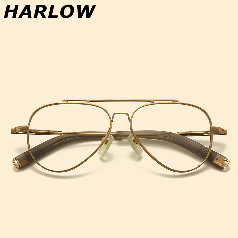 纯钛金色日系双梁复古近视眼镜框