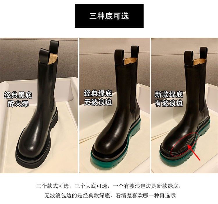 첼시 부츠 여성 2023 봄 가을 겨울 새로운 스타일  가죽 굴뚝 부츠 중반 종아리 두꺼운 밑창 짧은 부츠 플러스 벨벳 마틴 부츠