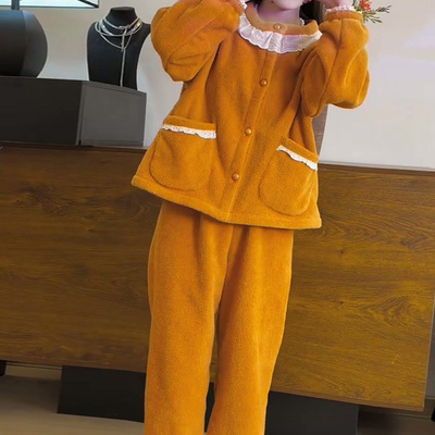 2025新款秋冬睡衣女珊瑚绒可爱加厚保暖法兰绒韩版可爱家居服套装