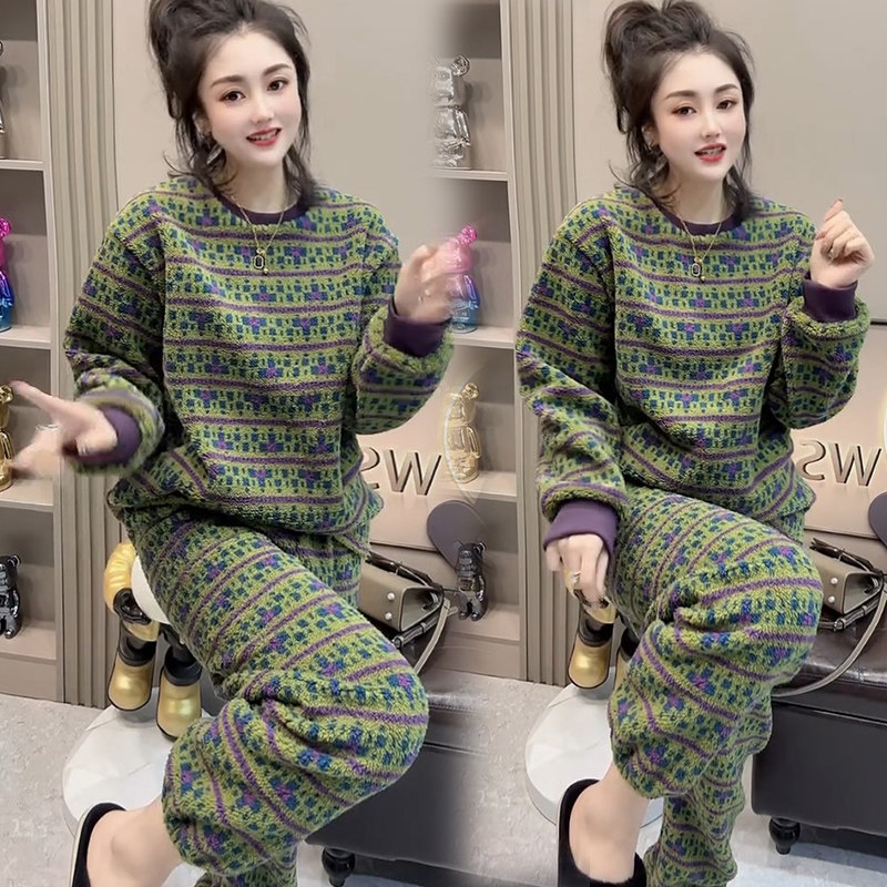 复古风学生加厚加绒睡衣女