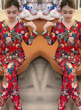 民族风东北大花德绒保暖家居服秋冬网红复古国风宽松大码睡衣女冬