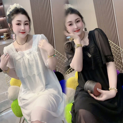 韩版2025年新款睡衣女纯欲风夏季薄款短袖网纱公主睡裙蕾丝家居服