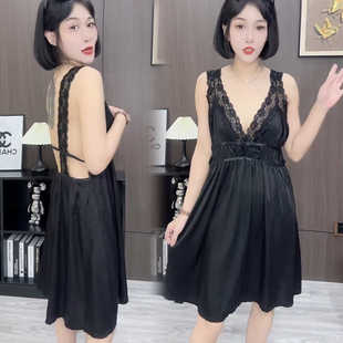 宽松大码性感情调睡裙女2024夏季露背诱惑胖mm200斤冰丝吊带睡衣