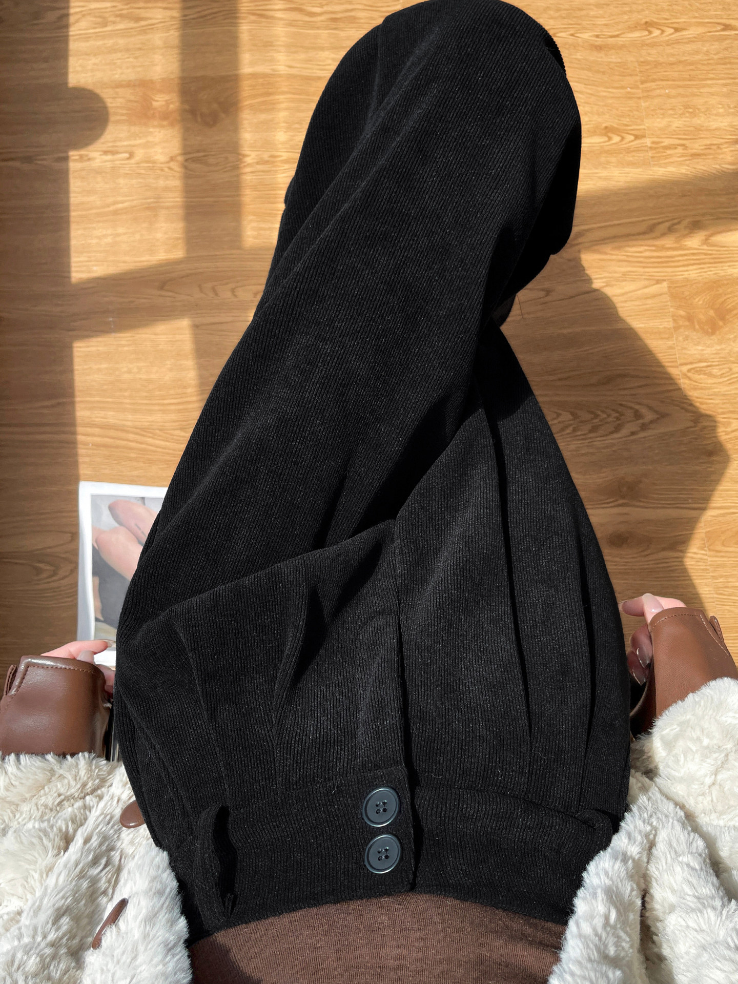 黑色西装裤女秋冬季2025新款小个子灯芯绒裤子加绒加厚直筒阔腿裤