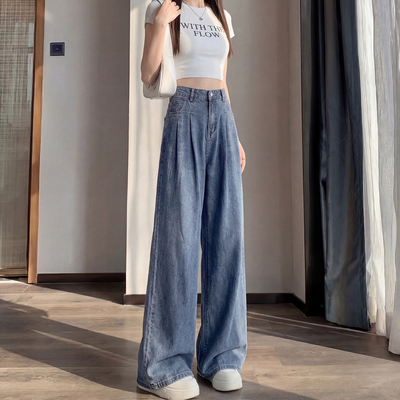 天丝牛仔裤女2026新款夏季薄款高腰垂感窄版直筒小个子冰丝阔腿裤