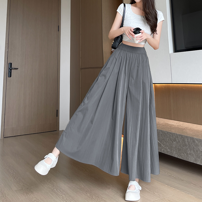 现货灰色山本裙裤女2025新款夏季薄款高腰垂感小个子九分冰丝阔腿