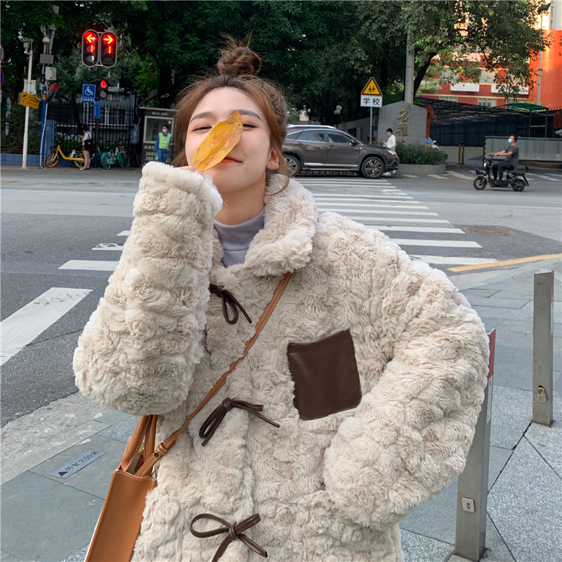 Real shot ~ ා autumn and winter all kinds of sweet and lovely cashmere wool coat women's Korean thickened plush short coat