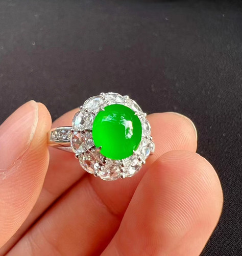 139高品质冰种蛋面鸽子蛋白天然a货翡翠戒指大颗粒小众复古戒指