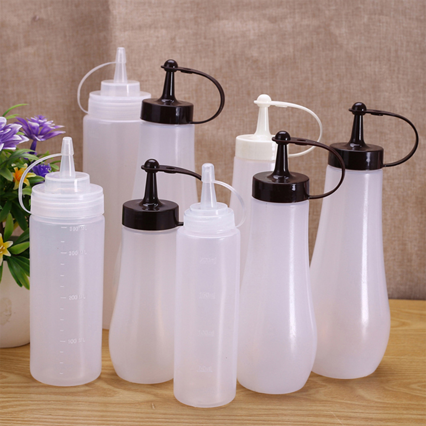 家用厨房尖嘴酱汁瓶塑料挤压蚝油番茄酱沙拉酱巧克力酱分装挤酱瓶