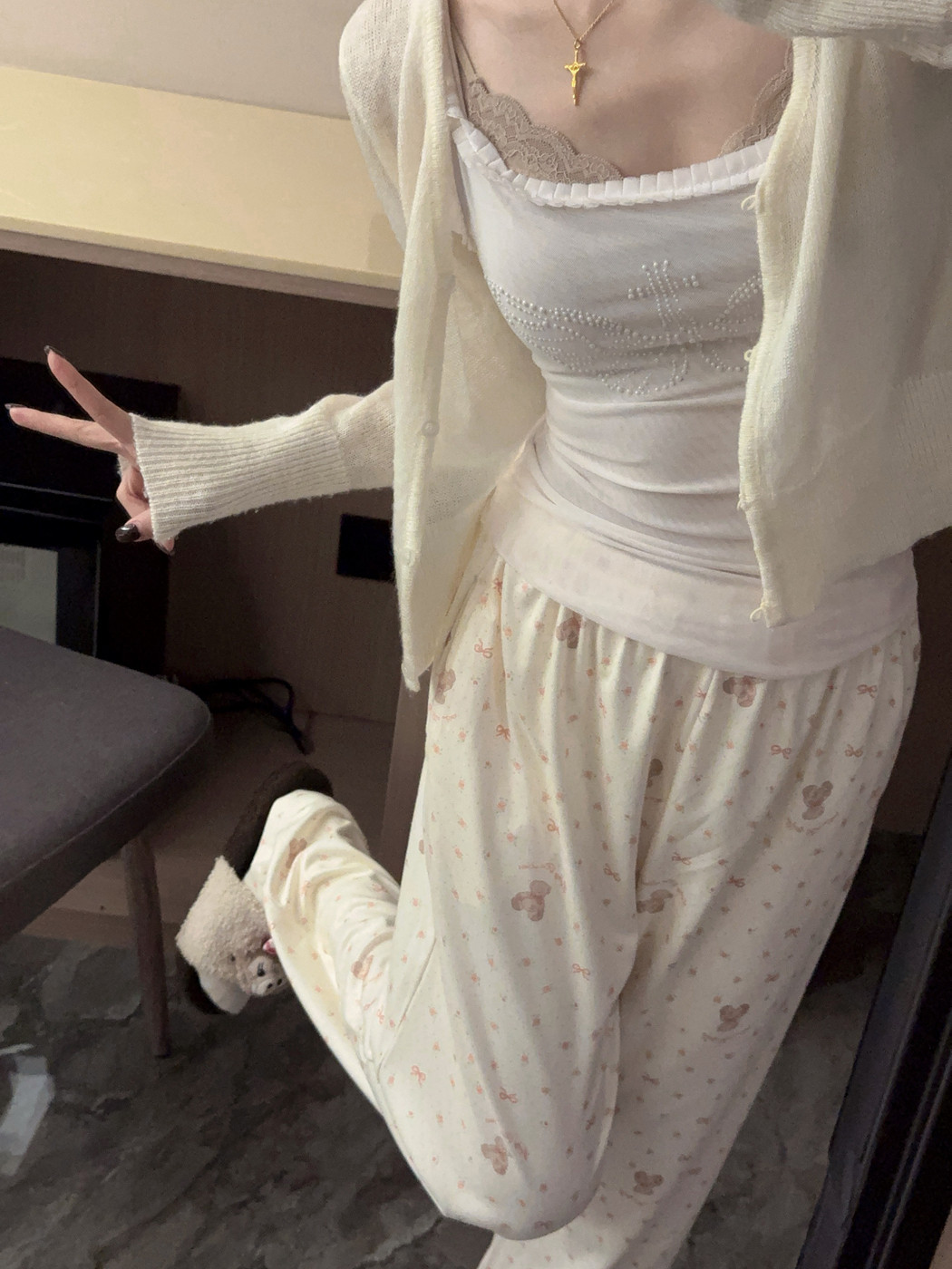 第一初恋 睡衣女春秋款长裤卡通可爱宽松家居服单裤德绒保暖冬天