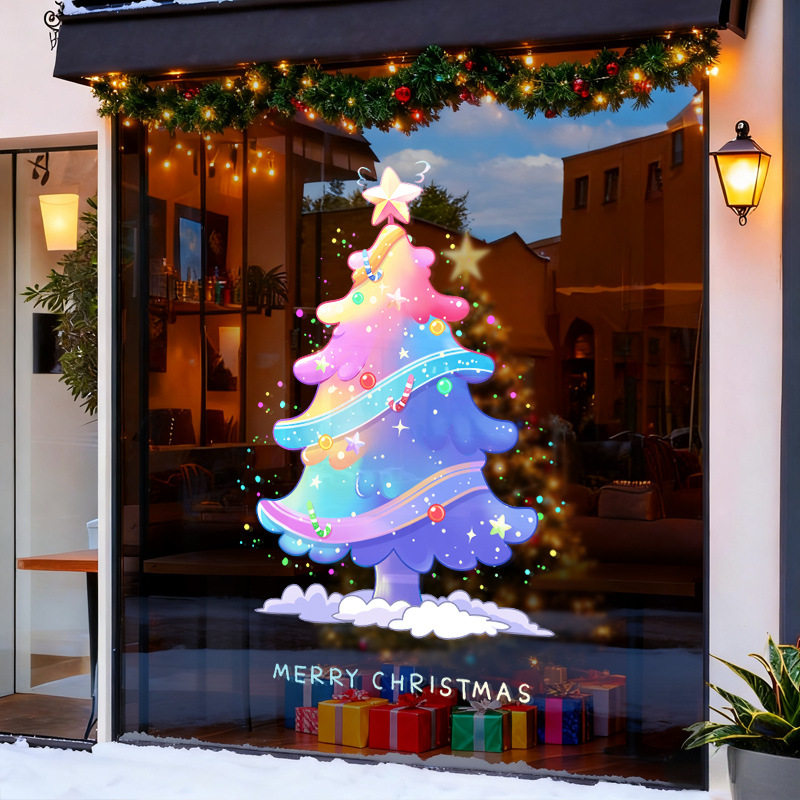 跨境彩色圣诞树装饰品静电贴店铺