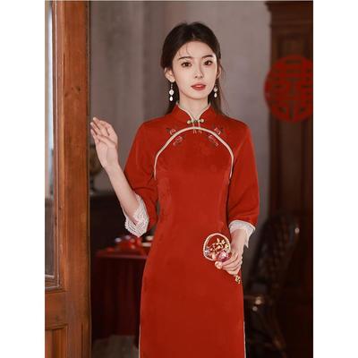红色旗袍敬酒服新娘2025新款订婚