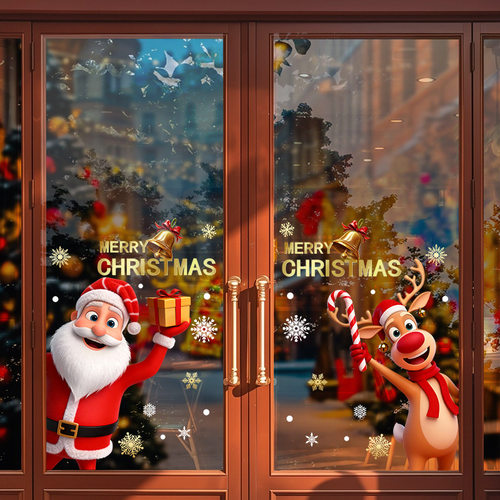 圣诞老人铃铛礼盒贴纸布置静电