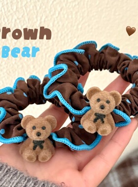 新款秋冬季小熊波点花边小肠发圈少女心简约百搭马尾发绳发饰可爱