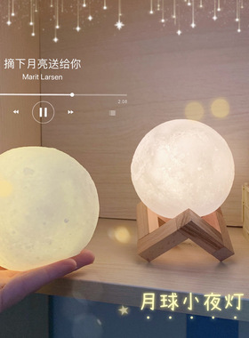 创意ins新款台灯卧室床头柜网红小夜灯少女小灯月球星空投影梦幻
