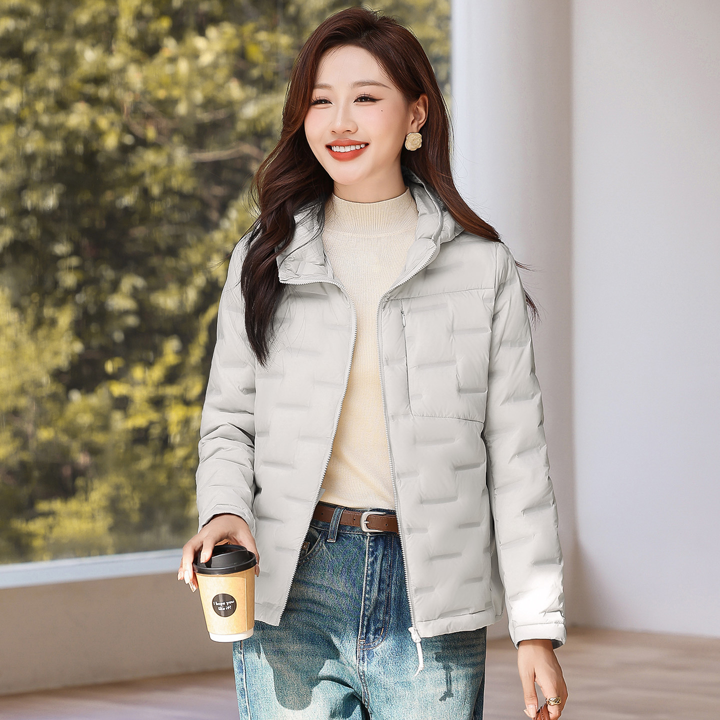 连帽轻薄内胆羽绒服女冬季保暖