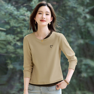 春秋款圆领长袖t恤女打底衫2026新款正肩显瘦洋气内搭可外穿上衣