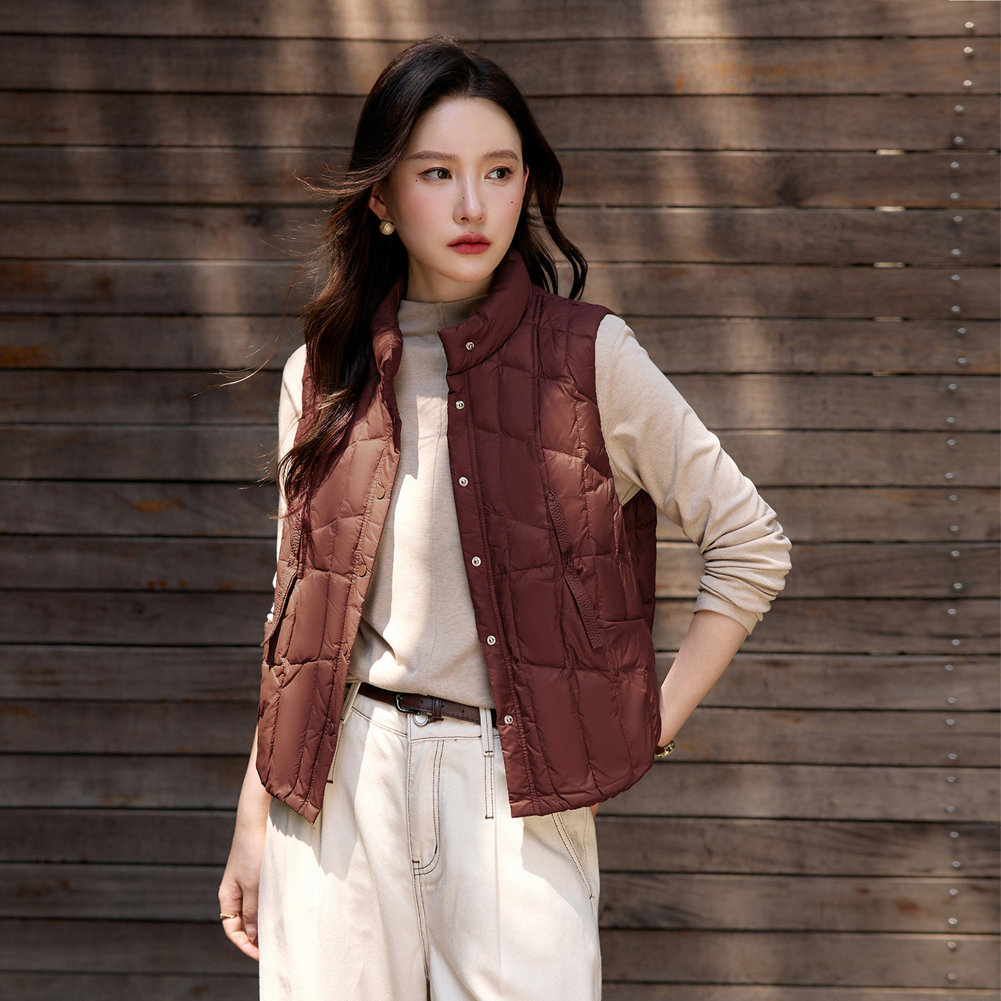立领棉服马甲外套冬季叠穿背心女