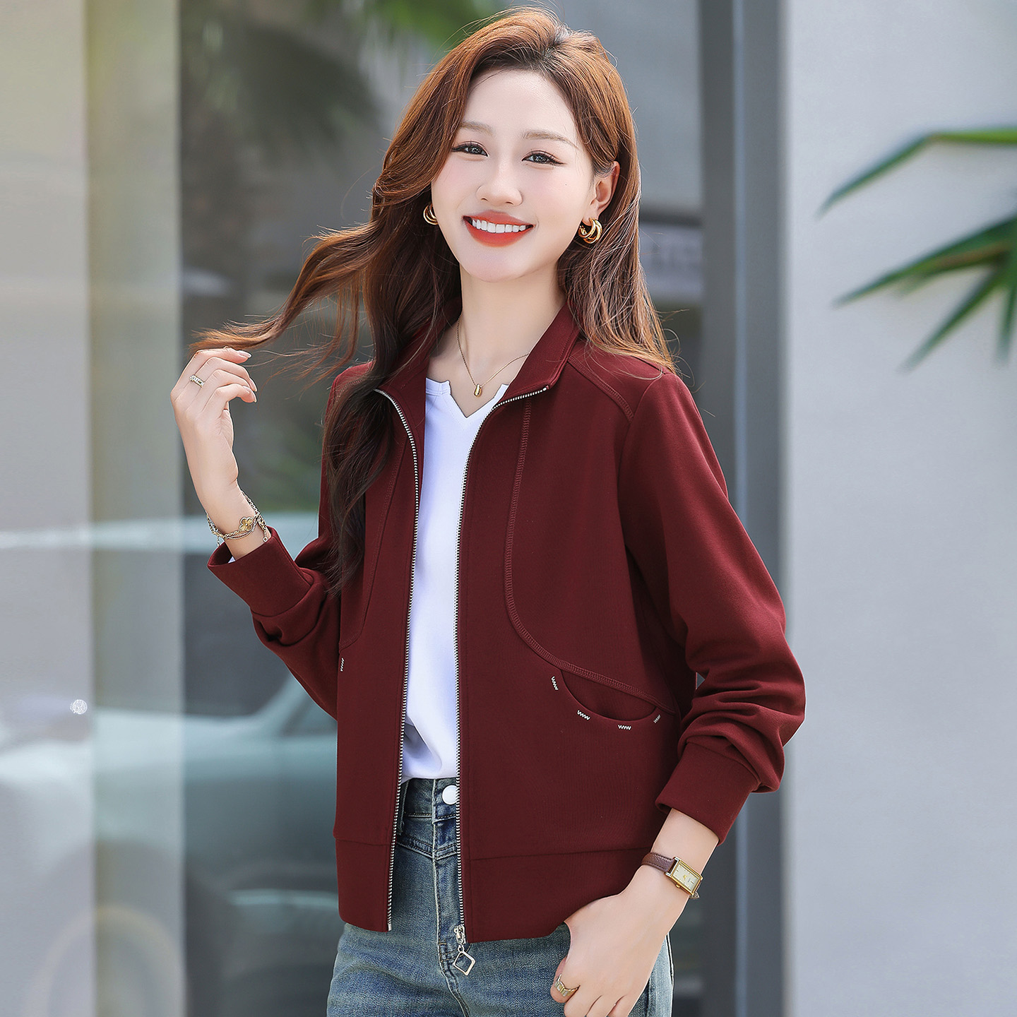 立领外套女秋季时尚显瘦显气质