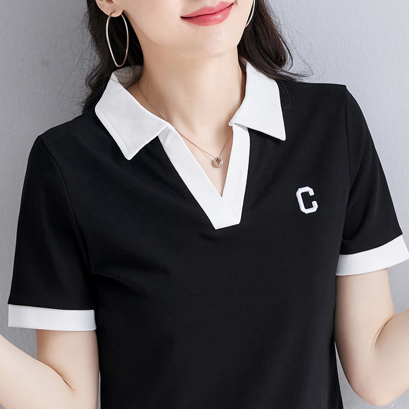 短袖女2024年新款夏带领polo衫上衣有领t恤女装翻领妈妈半袖体恤