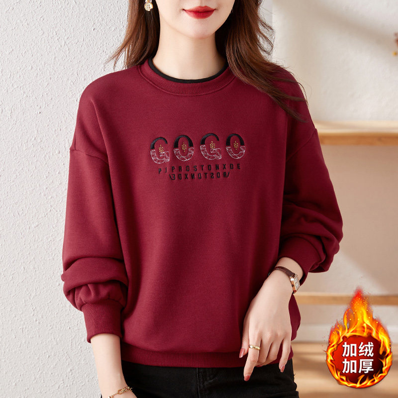 圆领套头女士卫衣加绒加厚