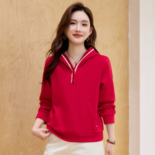 本命年红色卫衣女2026新款春秋爆款时尚洋气宽松上衣连帽正肩外套