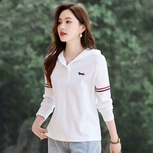 白色女士长袖t恤2026新款春秋爆款洋气外穿正肩上衣可内搭打底衫