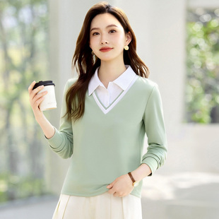 正肩长袖t恤女打底衫内搭可外穿2026新款爆款春秋季洋气翻领上衣