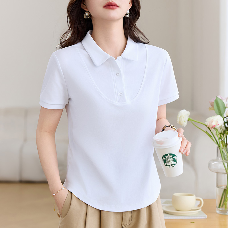 纯色翻领短袖t恤女正肩显瘦