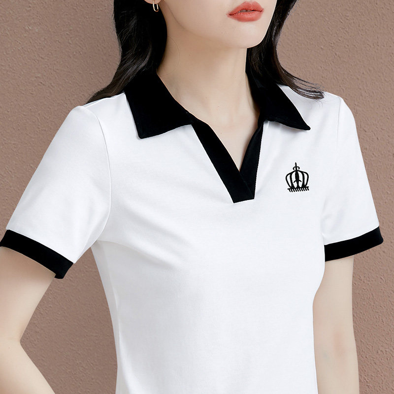 有领短袖t恤女装夏季2024年新款洋气翻领时尚上衣体恤白色polo衫